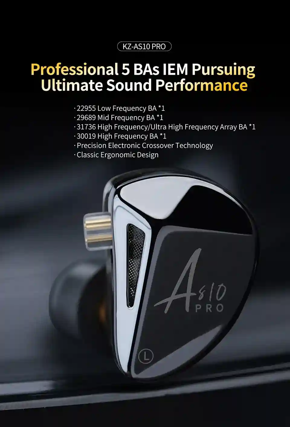 KZ AS10 PRO HiFi Earphones 5 BA Drivers