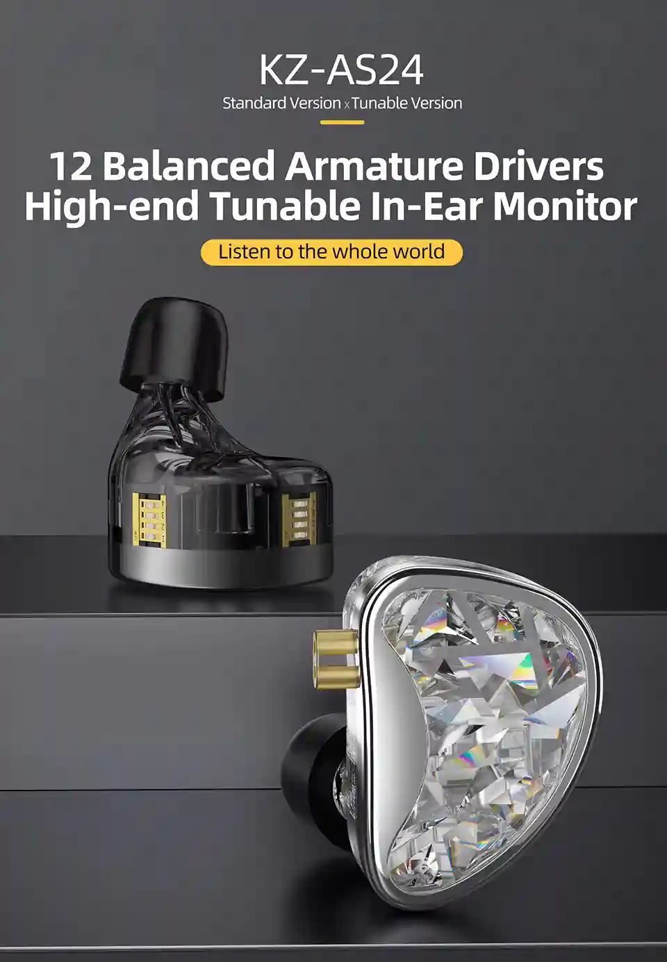 KZ AS24 ergonomic resin shell IEM design