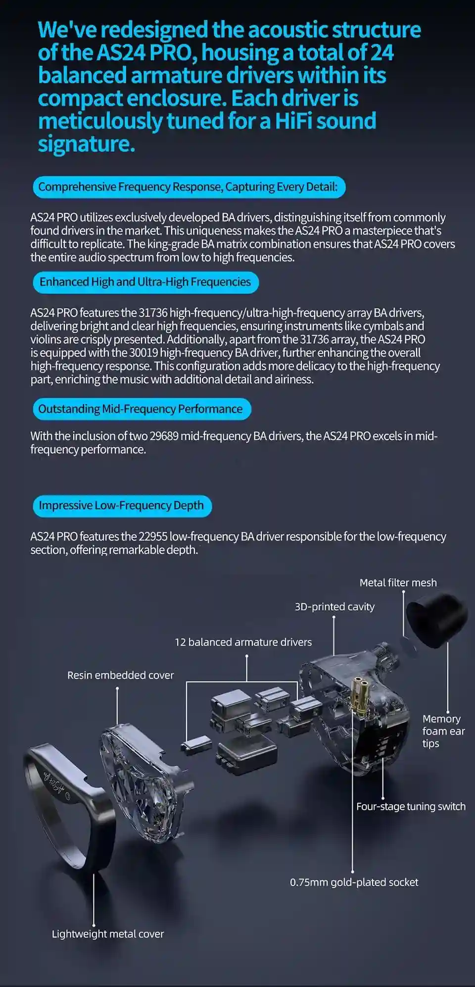 KZ AS24 Pro audiophile earphones with detachable cable